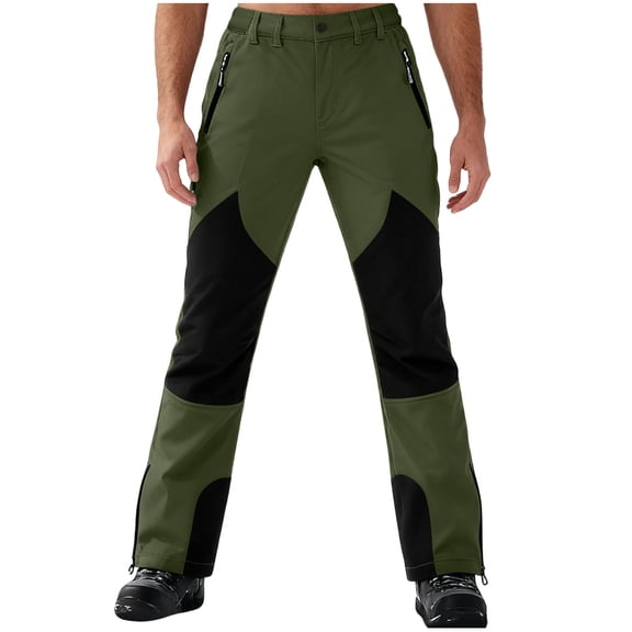 qucoqpe Mens Snowsports Cargo Pants Insulated Snow Ski Pants Winter Colorblocked Fleece Lined Waterproof Snowboarding Trousers