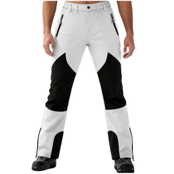 qucoqpe Mens Snowsports Cargo Pants Insulated Snow Ski Pants Winter Colorblocked Fleece Lined Waterproof Snowboarding Trousers