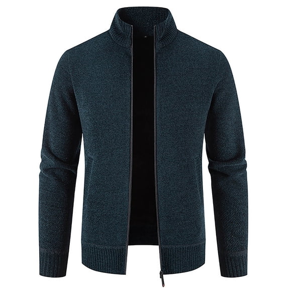 qucoqpe Mens Stand Collar Cardigan Sweater Knit Zip Up Closure with Pockets Winter Jacket Outerwear