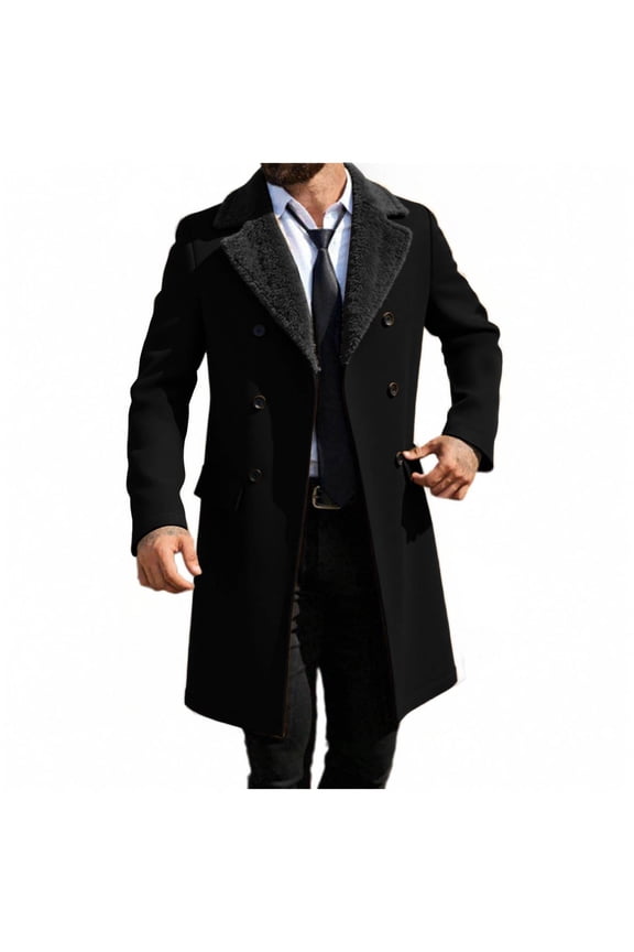 Mens Trench Coat Classic Pea Coat Fall Winter Windproof Jackets