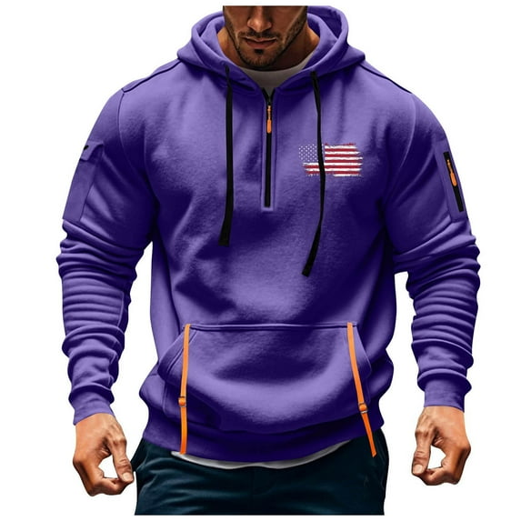 qucoqpe Mens Trendy Quarter Zip Sweatshirt Fall Fashion Color Block Pullover Hoodies Casual Drawstring Sports Hooded Sweatshirts for Men