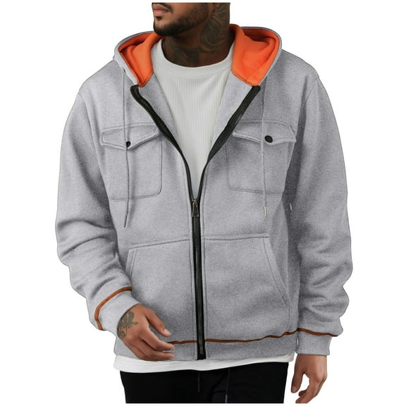 qucoqpe Mens Trendy Zip Up Hoodie Jacket with Multiple Pockets Long Sleeve Fleece Lined Outdoor Sweatshirt Tops