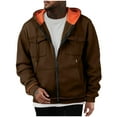 thumbnail image 1 of qucoqpe Mens Trendy Zip Up Hoodie Jacket with Multiple Pockets Long Sleeve Fleece Lined Outdoor Sweatshirt Tops, 1 of 5