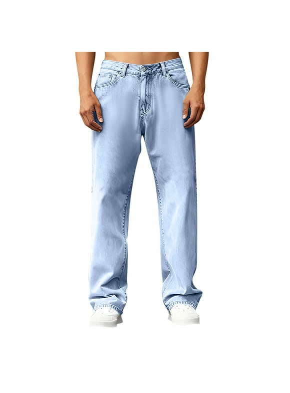 Mens Wide Leg Jeans Baggy Vintage Oversized Denim Pants Loose Fit Hip Hop Trousers