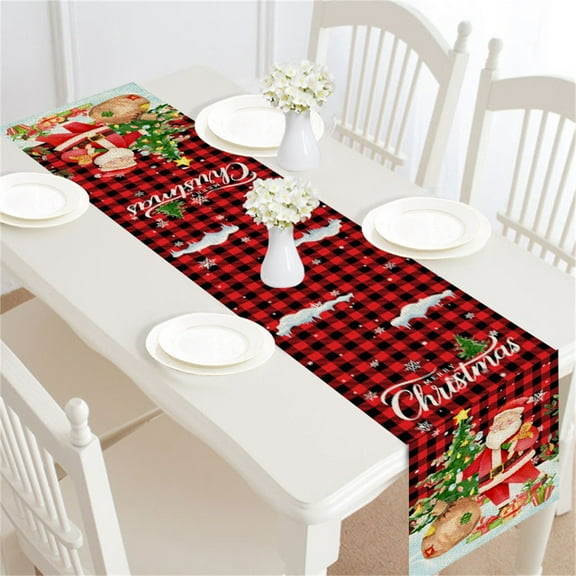 " Bouanq Merry Christmas Table Runner Red Buffalo Check Tablecloth Xmas Snowflake Table Cover Rustic Kitchen Buffalo Plaid Table Decorations Party Favors, 71 x 11.7 Inch"