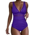 thumbnail image 1 of qucoqpe One Piece Swimsuit for Women Fashion Colorblock Gathering Bathing Suit Slim Mesh Wraps Ruched Swimwear, 1 of 6
