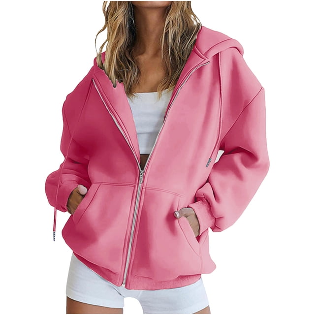 qucoqpe Oversized Hoodies for Women 2025 Fall Winter Fashion Solid Long Sleeve Drawstring Sweatshirt Coat with Pockets