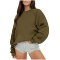 thumbnail image 1 of qucoqpe Oversized Soft Crewneck Sweatshirt for Women Casual Loose Cozy Round Neck Long Sleeve Pullover Top with Front Pocket Brown S, 1 of 5