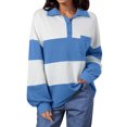 thumbnail image 1 of qucoqpe Oversized Striped Printed Sweatshirts for Women Contrast Collar Buttons Lapel Long Sleeve Pullover Casual Top for Fall and Winter Blue 2XL, 1 of 5