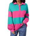 thumbnail image 1 of qucoqpe Oversized Striped Printed Sweatshirts for Women Contrast Collar Buttons Lapel Long Sleeve Pullover Casual Top for Fall and Winter Hot Pink M, 1 of 5