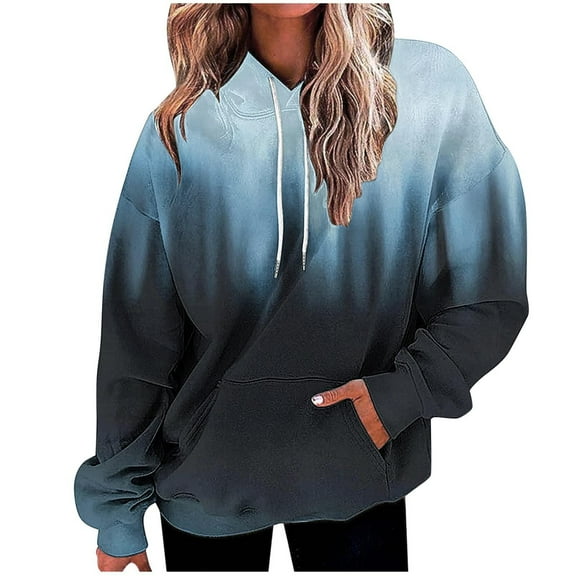 qucoqpe Oversized Sweatshirt for Women 2025 Fall Winter Fashion Gradient Long Sleeve Hoodies Pullover Tops with Kangaroo Pockets
