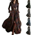thumbnail image 1 of qucoqpe Plaid Maxi Dress for Women Fashion Vintage Lapel Long Sleeve Boho Dresses Loose Casual Buttons Belt Long Dress, 1 of 7