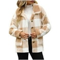 thumbnail image 1 of qucoqpe Plaid Shirt Jackets for Women Oversized Fuzzy Fleece Flannel Long Sleeve Button Down Shacket Coats Classic Lapel Blouse Tops, 1 of 5
