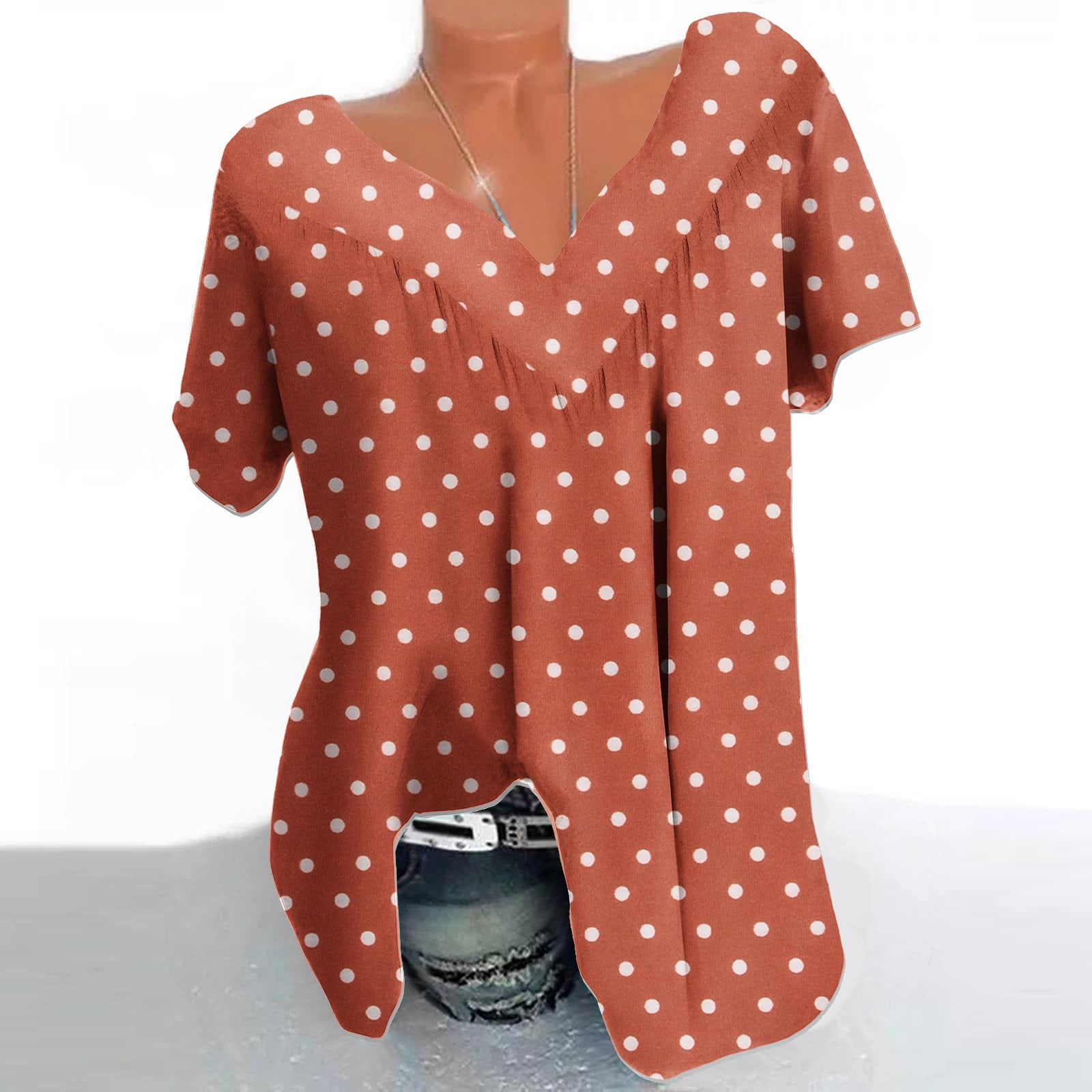 Haut Femme Taille Plus 4XL Marron Et Blanc Rayé - Col Rond, Manches Courtes - Occasion Très Bon état