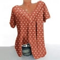 thumbnail image 1 of qucoqpe Womens Plus Size Summer Tops Fashion Polka Dots Printed V Neck Short Sleeve Ruched Tunic Blouse Casual Loose T Shirts for Women, 1 of 5