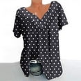 thumbnail image 1 of qucoqpe Womens Plus Size Tops Fashion Casual Polka Dots Prints V-Neck Short Sleeve Ruched Tunic Blouse Tee Summer Camisas De Mujer T-Shirts, 1 of 5