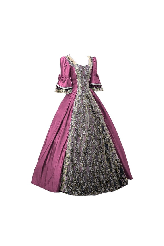 qucoqpe Plus Size Gothic Vintage Lace Patchwork Dress for Women Fashion Pleated Loose Fit Ladies Maxi Dresses