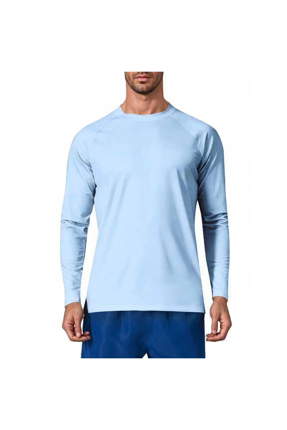 Plus Size Men's UPF 50+ Sun Protection UV SPF Shirts Solid Color Long Sleeve T-shirt for Workout Walking