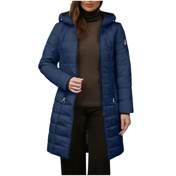 qucoqpe Plus Size Quilted Puffer Jackets for Women Fall Winter Long Hooded Parka Womens Long Fleece Lined Thicken Padded Jacket Down Coat with Zip Pockets