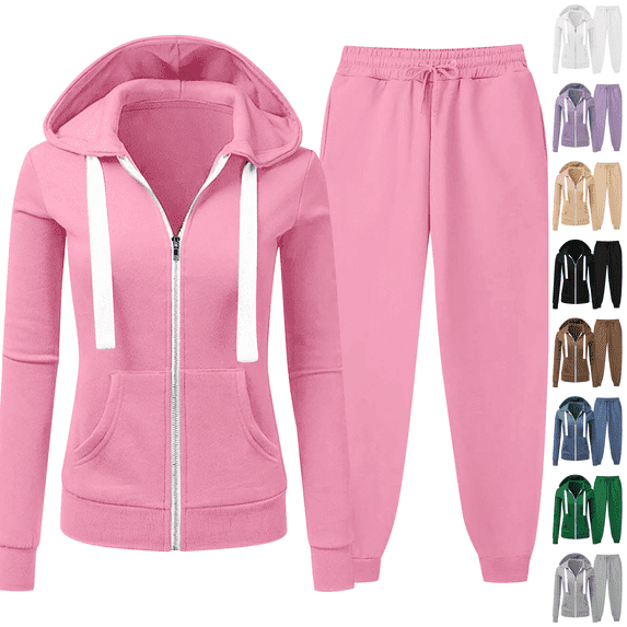 qucoqpe Plus Size Sweatsuits for Women Fall 2 Piece Outfit Full Zip Hoodie Sweatshirt and Joggers Sweatpants Sets Tracksuit