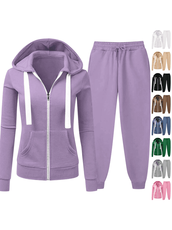 Plus Size Sweatsuits for Women Fall 2 Piece Outfit Full Zip Hoodie Sweatshirt and Joggers Sweatpants Sets Tracksuit