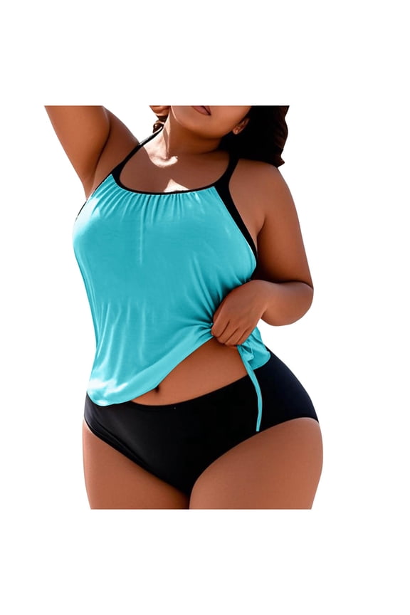 Plus Size Tankini Swimsuit for Women, Fashion Casual Loose Fit Two-piece Modest Bathing Suit