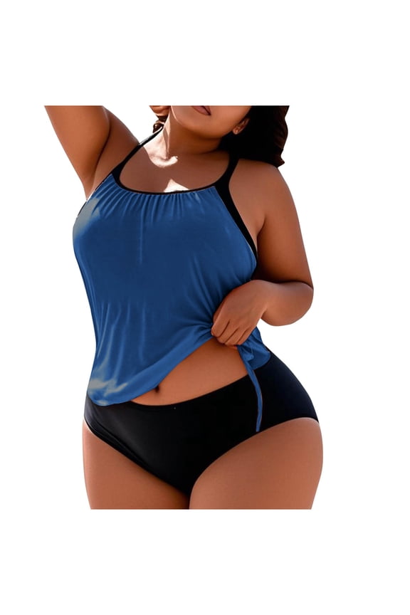 Plus Size Tankini Swimsuit for Women, Fashion Casual Loose Fit Two-piece Modest Bathing Suit