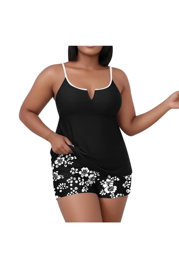 Plus Size Tankini Swimsuits for Women Fashion Floral Printed Two Piece Modest Bathing Suits Beach Holiday Swimwear with Boyshorts