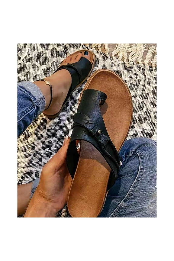 Sandals for Women Comfortable Orthopedic Flat Shoes Toe Ring Slide Flip Flop Slippers Summer Casual Soft Retro Bohemian Thong Sandals Sun Beach Shoes on Clearance