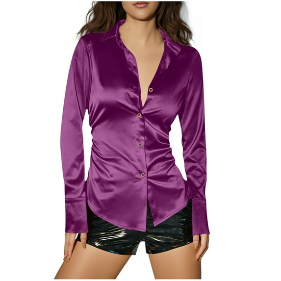 qucoqpe Satin Blouses for Women Silk Button Down Shirts Long Sleeve Business Casual Tops
