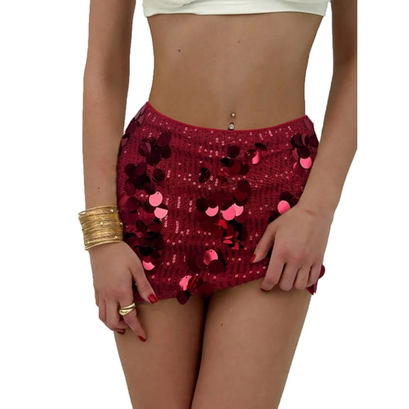 qucoqpe Sequin Skirt for Women Sparkly Stretchy Bodycon Mini Skirts Night Out Party Skirts