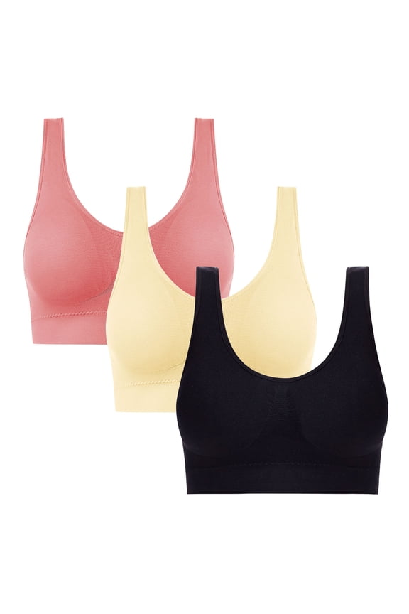 Sports Bras for Women 3 Pack Comfortable Wireless Seamless Bralette Soft Pullover Bra with Light Support Breathable Fabric for Everyday Wear