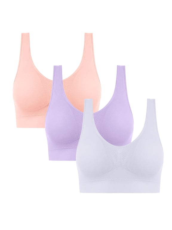 Sports Bras for Women 3 Pack Comfortable Wireless Seamless Bralette Soft Pullover Bra with Light Support Breathable Fabric for Everyday Wear