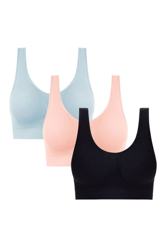 Sports Bras for Women 3 Pack Comfortable Wireless Seamless Bralette Soft Pullover Bra with Light Support Breathable Fabric for Everyday Wear