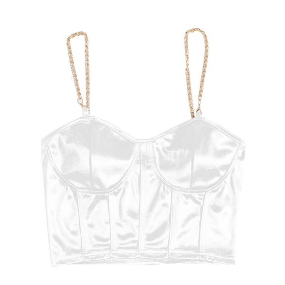 qucoqpe Summer Corset Crop Tops for Women Fashion Causal Solid Color Metal Chain Strap Sleeveless ‌Backless Tank Blouses Loose Fitted Party Going Out Shirts