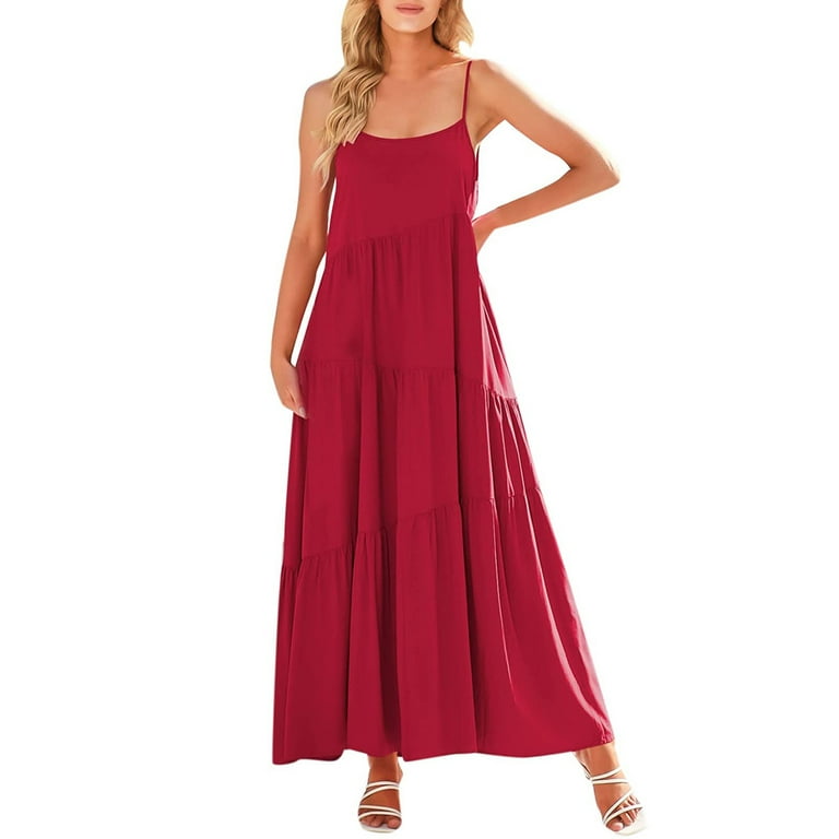 2022 Summer Solid Colour Ladies Spaghetti Strap Casual Sleeveless Pleated Dresses 2022 Summer Solid Colour Ladies Spaghetti Strap Casual Sleeveless Pleated Dresses