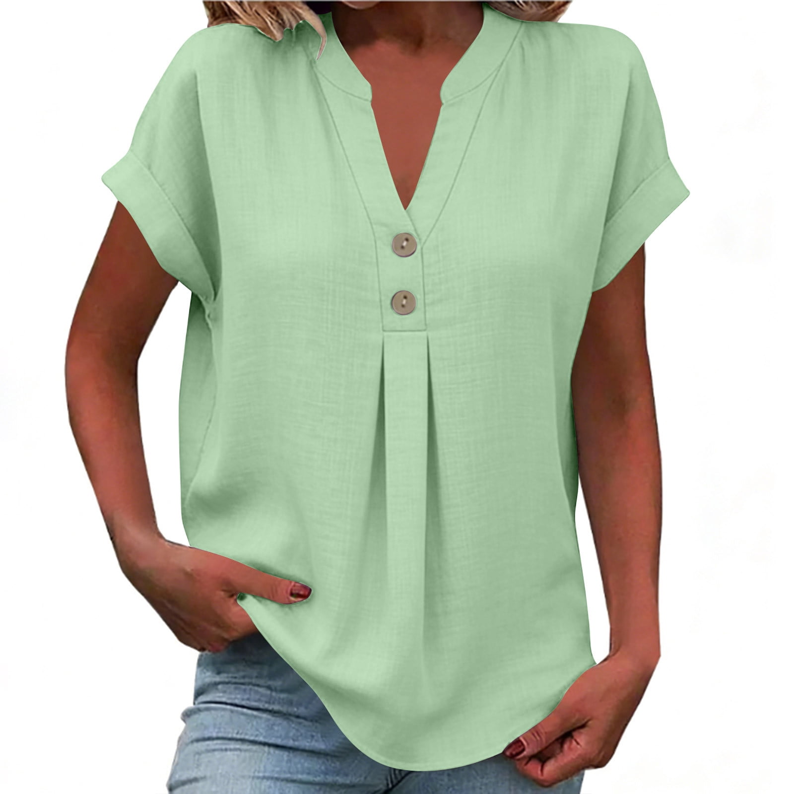 qucoqpe Summer Linen Tunic Tops for Women Fashion Casual Solid Color ...