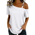 thumbnail image 1 of qucoqpe Summer Off Shoulder Tops for Women Fashion Casual Asymmetrical Short Sleeve T-Shirts Trendy Loose Fit Blouses, 1 of 6