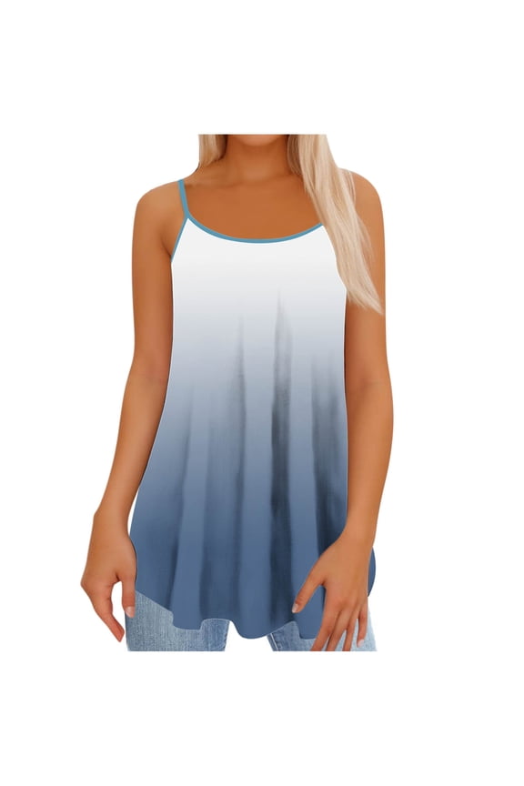 Summer Plus Size Tank Tops for Women Boho Tie Dye Loose Cami Spaghetti Strap Tunic Blouses