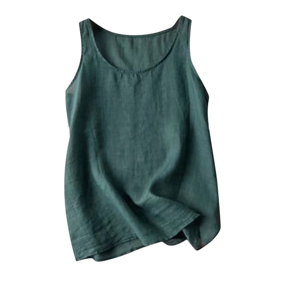 qucoqpe Summer Tank Tops for Women Fashion Casual Loose Crew Neck Sleeveless Linen Shirts