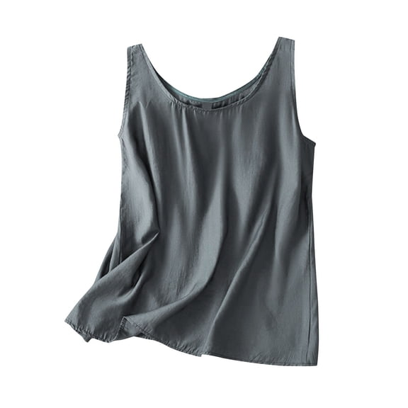 qucoqpe Summer Tank Tops for Women Fashion Casual Loose Crew Neck Sleeveless Linen Shirts