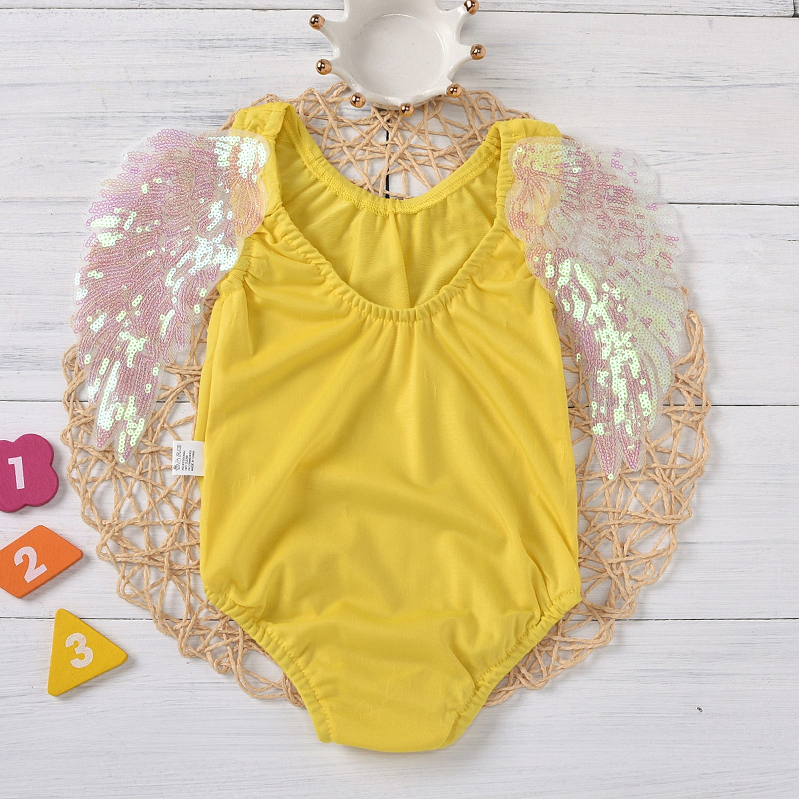 qucoqpe Summer Toddler Baby Girl Bikini Kids Swimsuit Cute Round Neck Solid Color Swimwear with