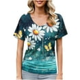 thumbnail image 1 of qucoqpe Summer Tops for Women 2026 Fashion Floral Printed V Neck Pleated Short Sleeve Tee Casual Loose Pullover Blouses Shirts, 1 of 5