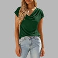 thumbnail image 1 of qucoqpe Summer Tops for Women Fashion Casual Solid Color Cowl Neck Short Sleeve T-shirts Blouses Dressy Business Tee, 1 of 5