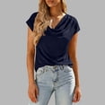 thumbnail image 1 of qucoqpe Summer Tops for Women Fashion Casual Solid Color Cowl Neck Short Sleeve T-shirts Blouses Dressy Business Tee, 1 of 5