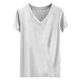 thumbnail image 1 of qucoqpe Summer Tunic Tops for Women Fashion Casual Solid Color V-Neck Ruffle Short Sleeve T-shirts Trendy Vacation Walk Blouses Loose Fitting Basic Tee, 1 of 5