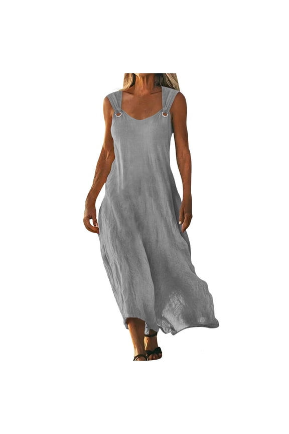 Summer Vacation Dress for Women Sleeveless Crew Neck Long Maxi Dress Fashion Casual Loose Flowy Sundress