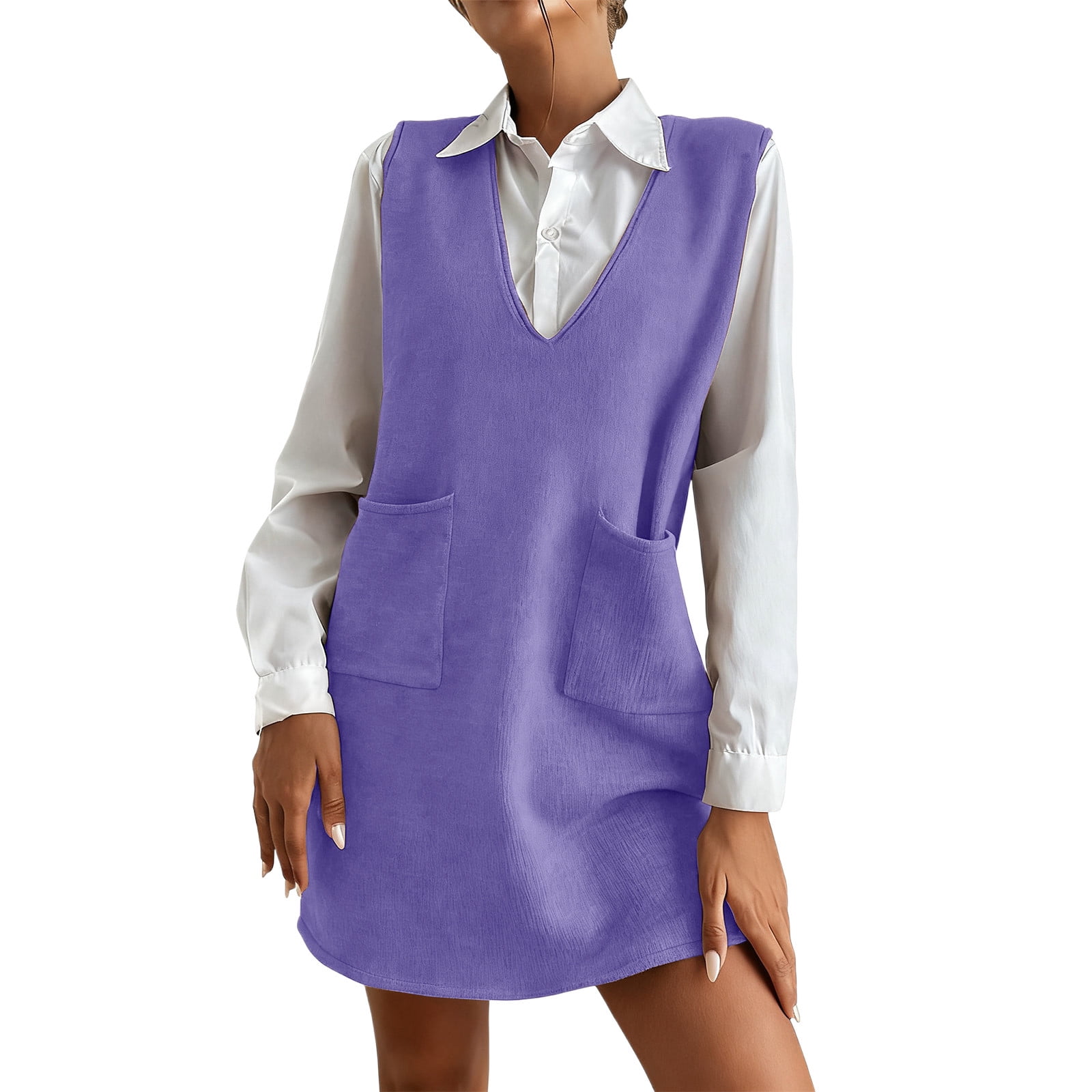 oversized knit vest dress cfhntfmh Women Sweater Vest Oversized V Neck Sleeveless Knit Pullover Ribbed Vest Dress with Belt Mini Sweater Dress Fall OutfitsBeige,Small)