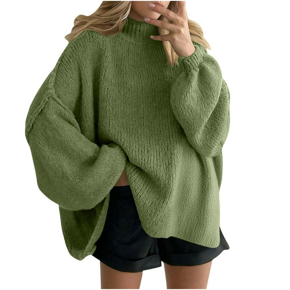 qucoqpe Sweaters for Women Trendy Oversized Turtleneck Pullover Sweater Winter Casual Long Sleeve Knit Sweater Tops