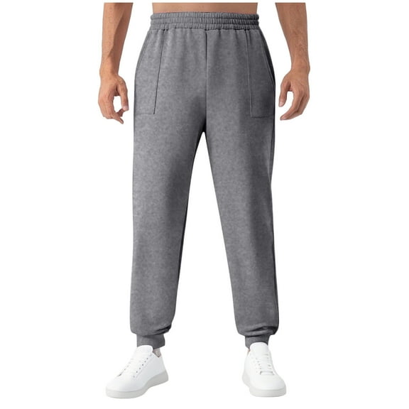 qucoqpe Sweatpants for Men Casual Solid Elastic Waist Pockets Sports Athletic Workout Jogger Pants